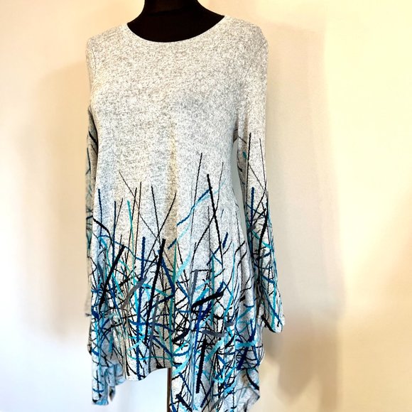 NWT Orange Fashion Village Gray Printed Asymmetric Sweater Tunic - Picture 4 of 11